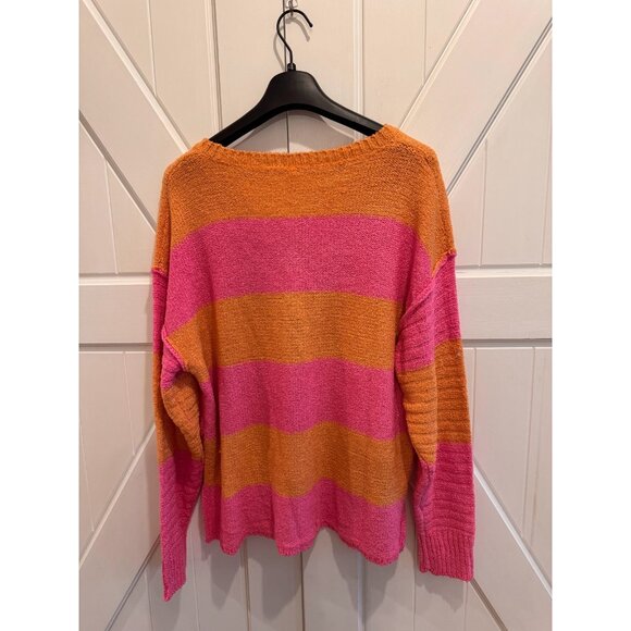 NWT Wishlist Knit Striped Quarter Button Sweater Pink Orange Womens Size XL - Picture 5 of 9